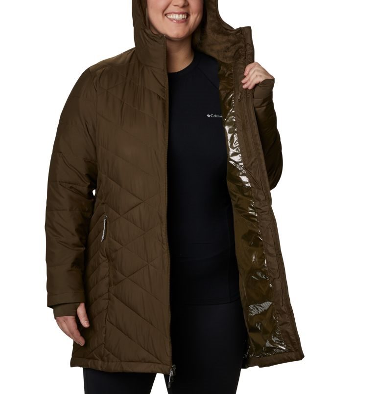 Women's Columbia Heavenly Long Hooded Jackets Dark Brown | Plus Size CA-J8364